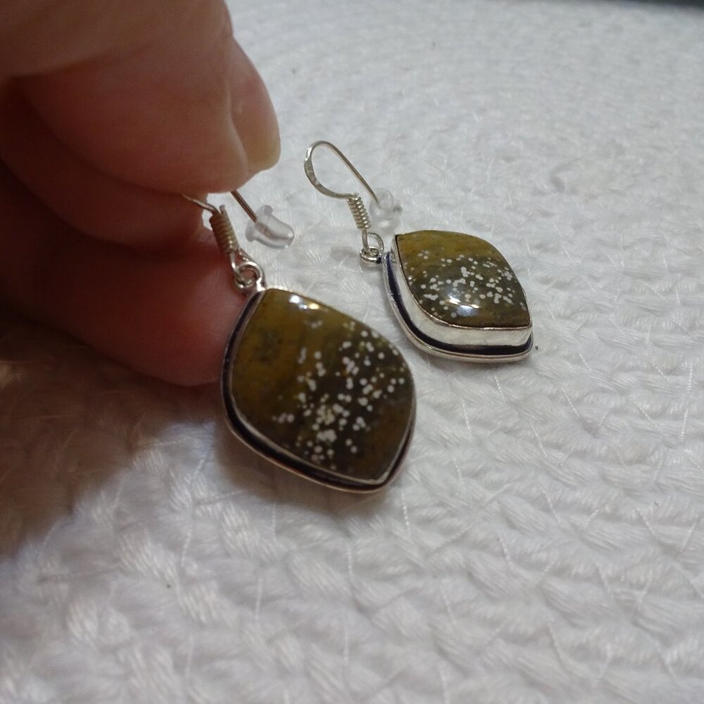 Unique DENDRITE OPAL Handmade Sterling 925 Dangle Earrings #865C